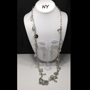 New York Light Blue Long Necklace & Drop Earrings Set, 38 Inches